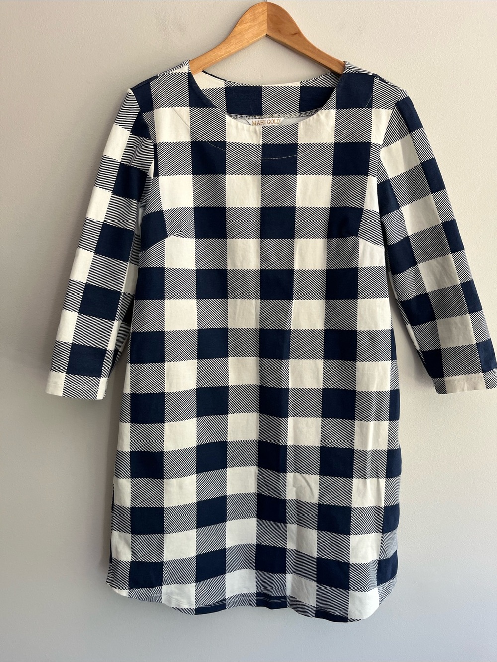 MAHI GOLD Bimini Navy and White Check A-Line Dress Medium